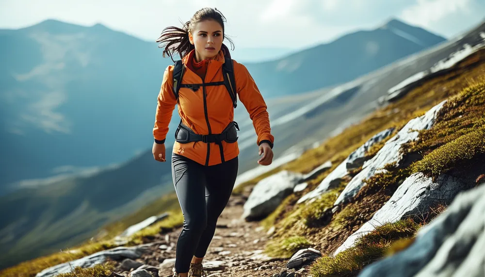 Woman hiking uphill with good energy